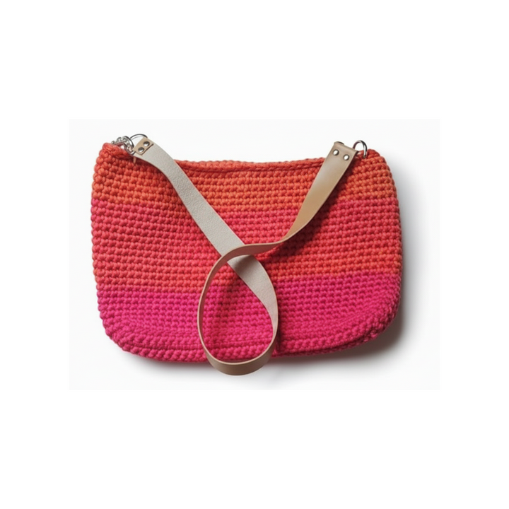 Bolsa de Crochê Coral e Rosa