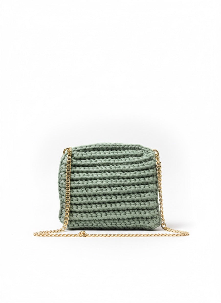 Bolsa Tiracolo de Crochê Verde Menta com Corrente