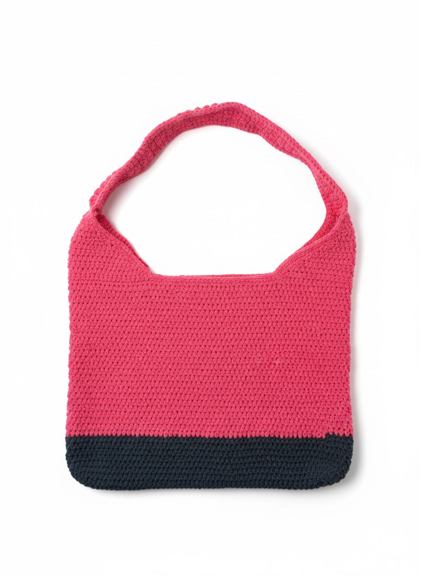 Bolsa Hobo de Crochê Pink e Preta Artesanal